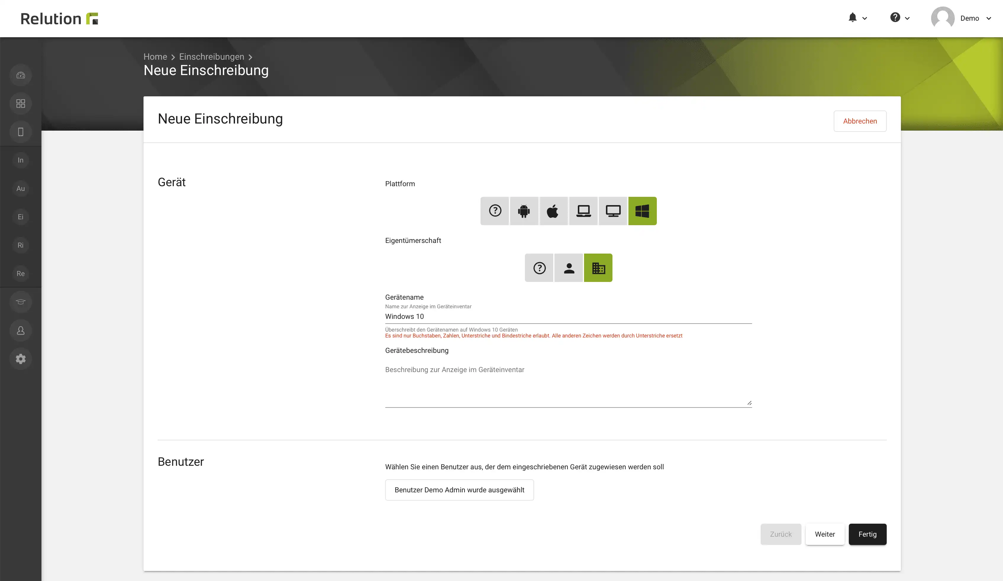 Verwaltung und Konfiguration von Windows 10 Geräten in Relution mit Unterstützung der Editionen Home, Professional und Education