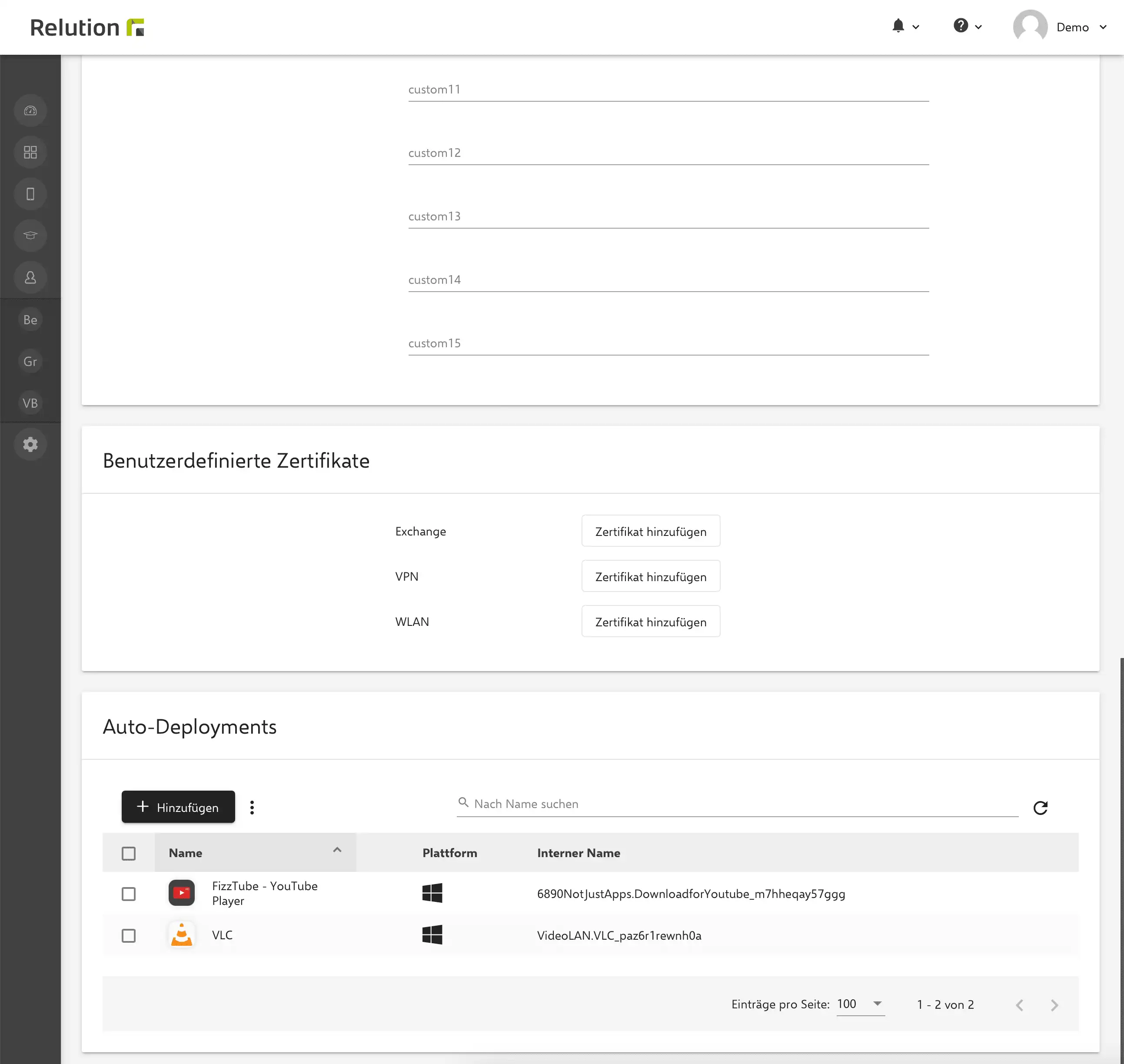 Konfigurationsansicht in Relution zur Zuweisung von Windows Apps an Nutzer oder Nutzergruppen mit automatischer Installation auf zugewiesenen Windows 10/11-Geräten
