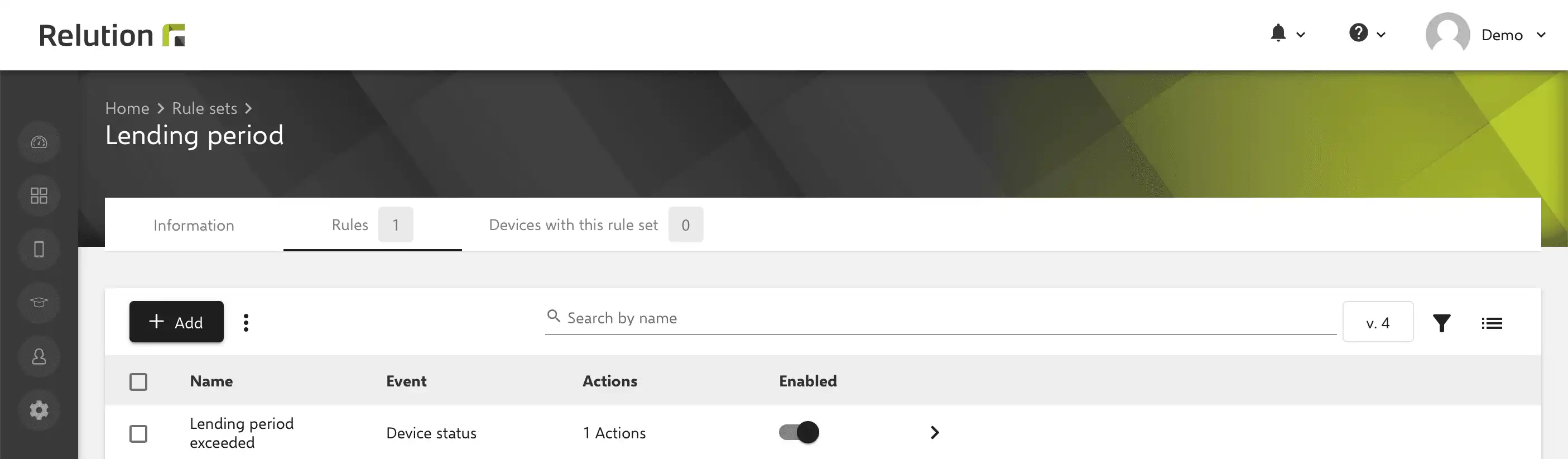Ensemble de règles dans l'application Relution pour les périodes de prêt dépassées pouvant être attribuées à des appareils de prêt spécifiques