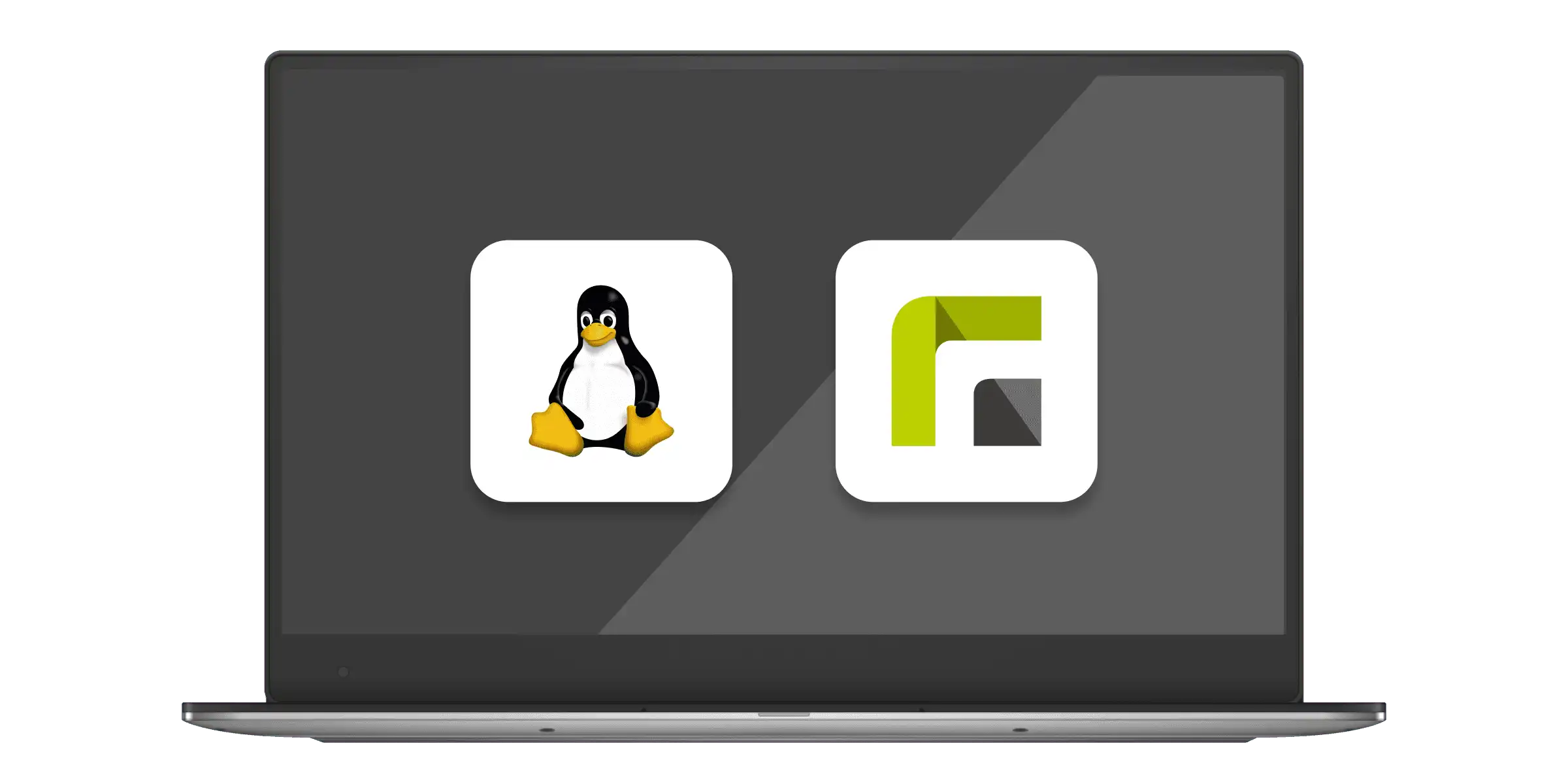 Linux und Relution Logo auf einem Linux-Gerät - Verwaltung von Linux in Relution wird dargestellt