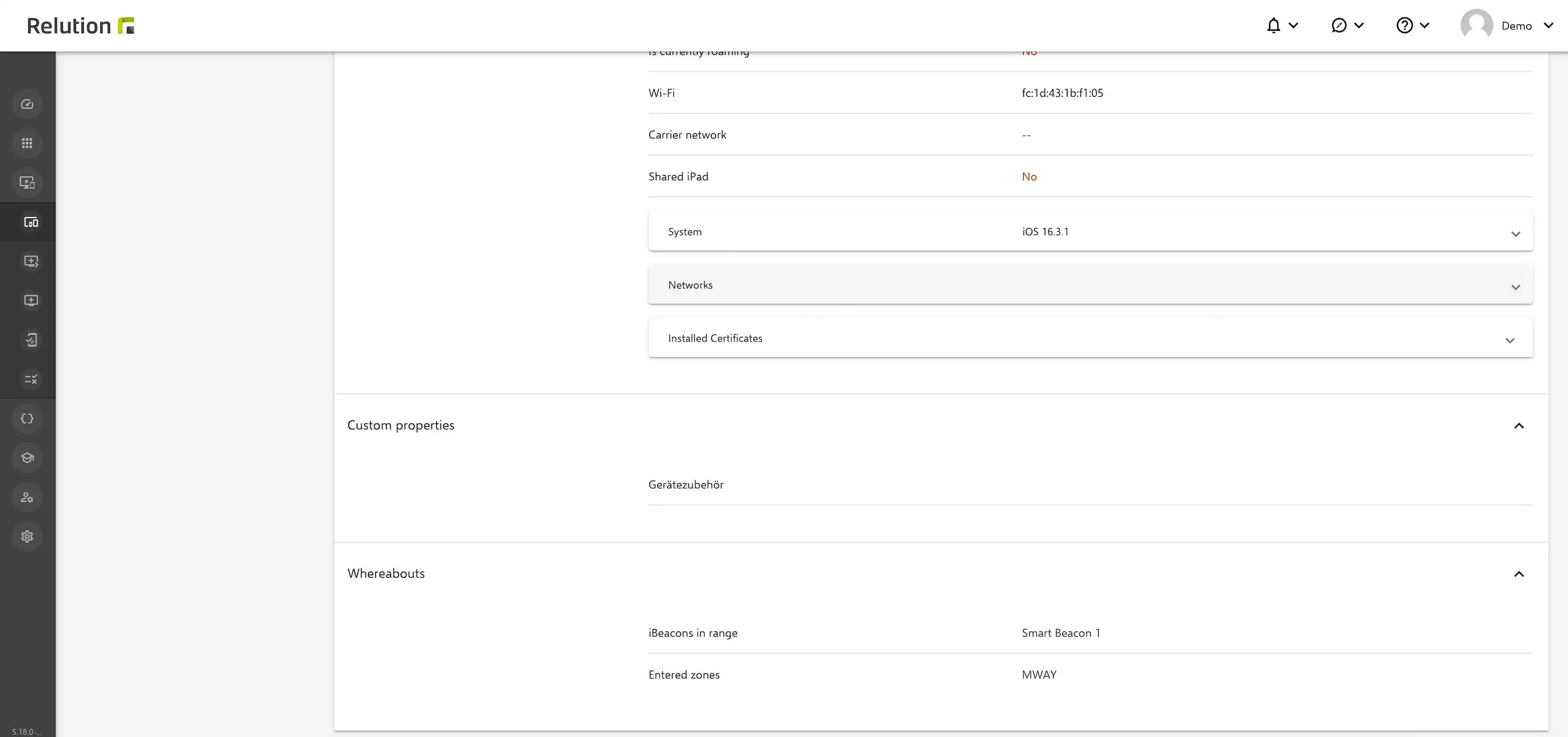 Feature in Relution for policy assignment based on geodata or iBeacons for enrolled devices