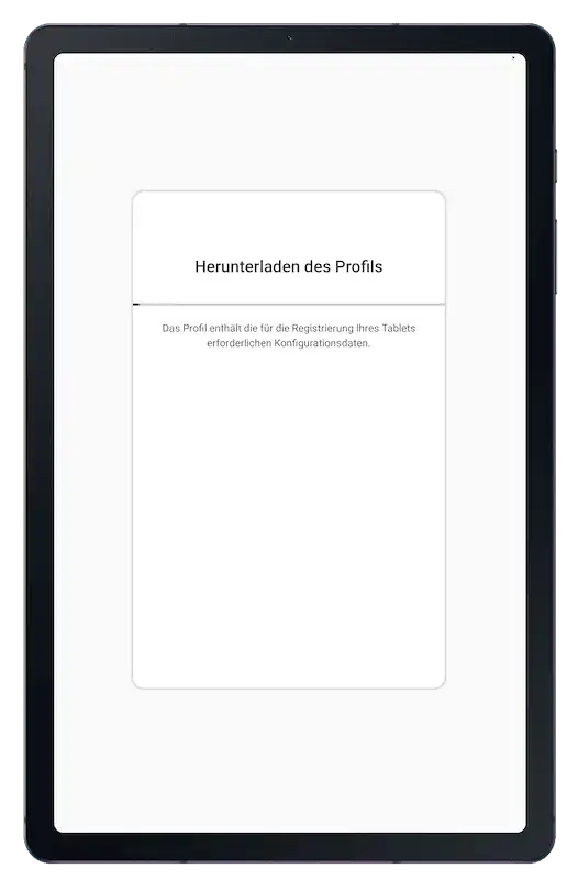 Gerekli yapılandırma verilerine ilişkin bir not ile KME yapılandırma sihirbazında profil indirme sırasında bir Android cihazındaki durum göstergesi