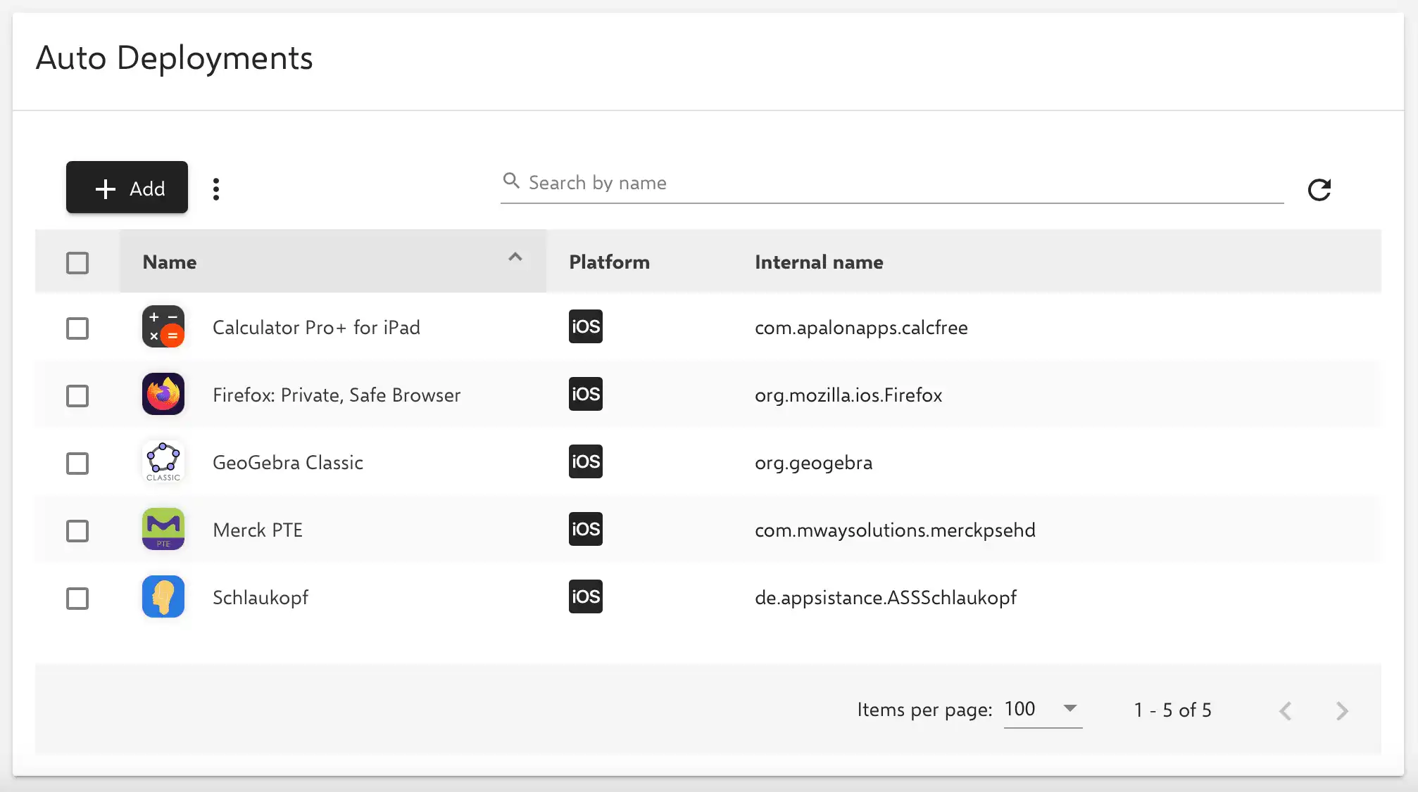 Captura de pantalla en Relution que muestra la implementación de aplicaciones específicas del usuario después de iniciar sesión a través de implementaciones automáticas