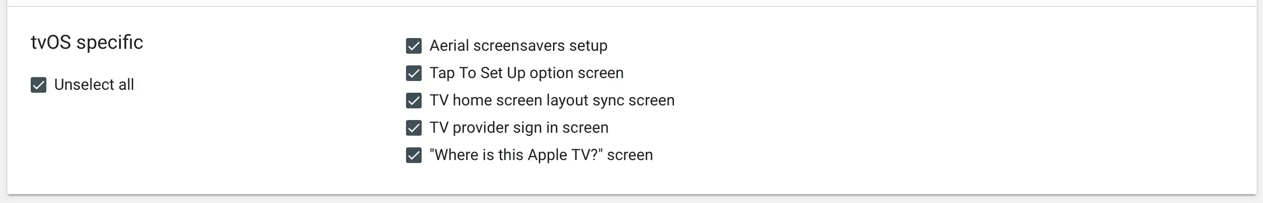 Option shown in Relution to skip specific tvOS setup steps during device configuration