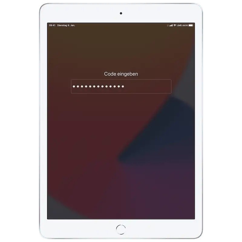 iPad-Bildschirm mit einer Eingabemaske zur Eingabe eines Codes für die Anmeldung mit einer Managed Apple ID