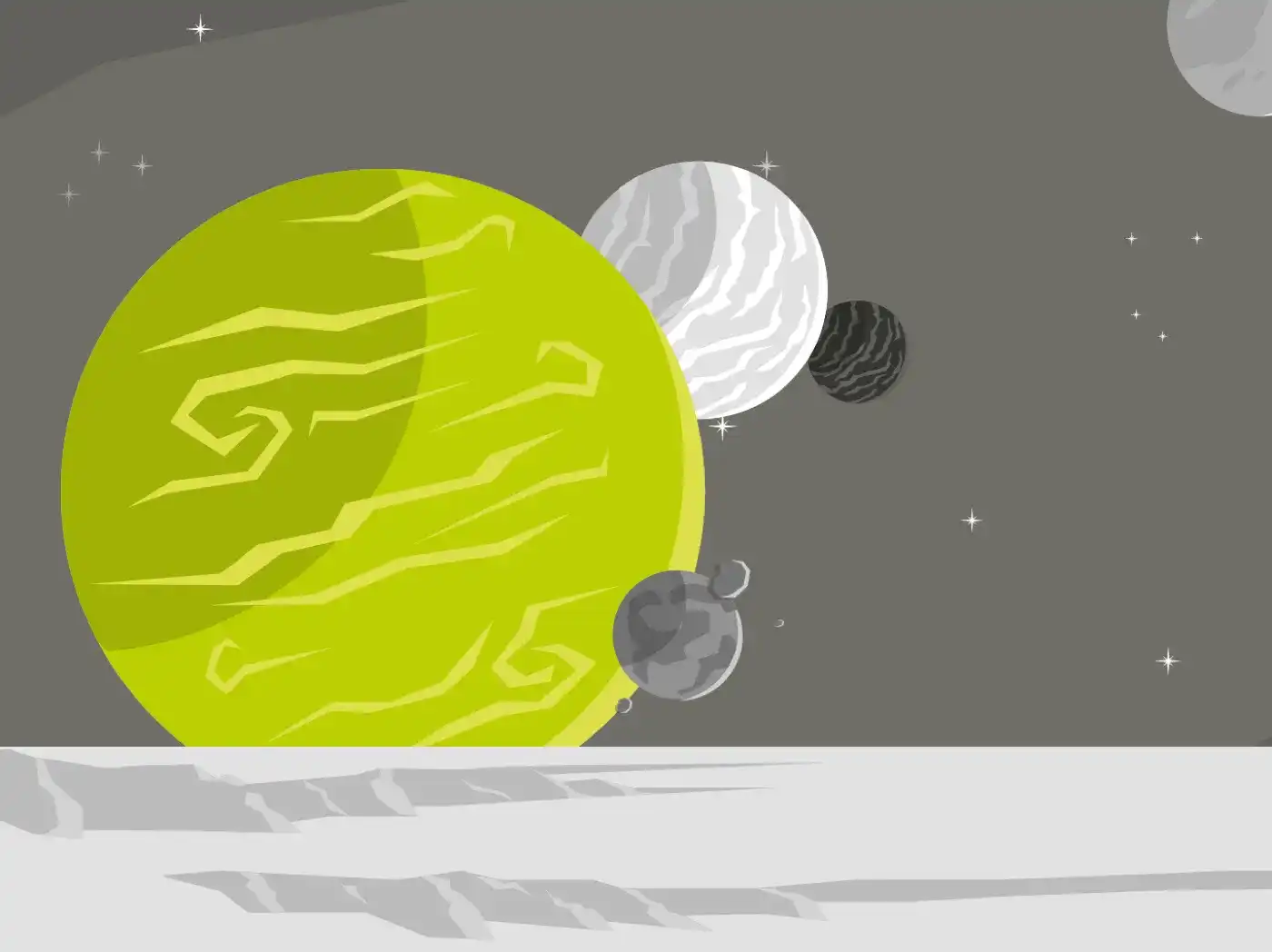 Several planets are displayed, the largest is in the color of Relution