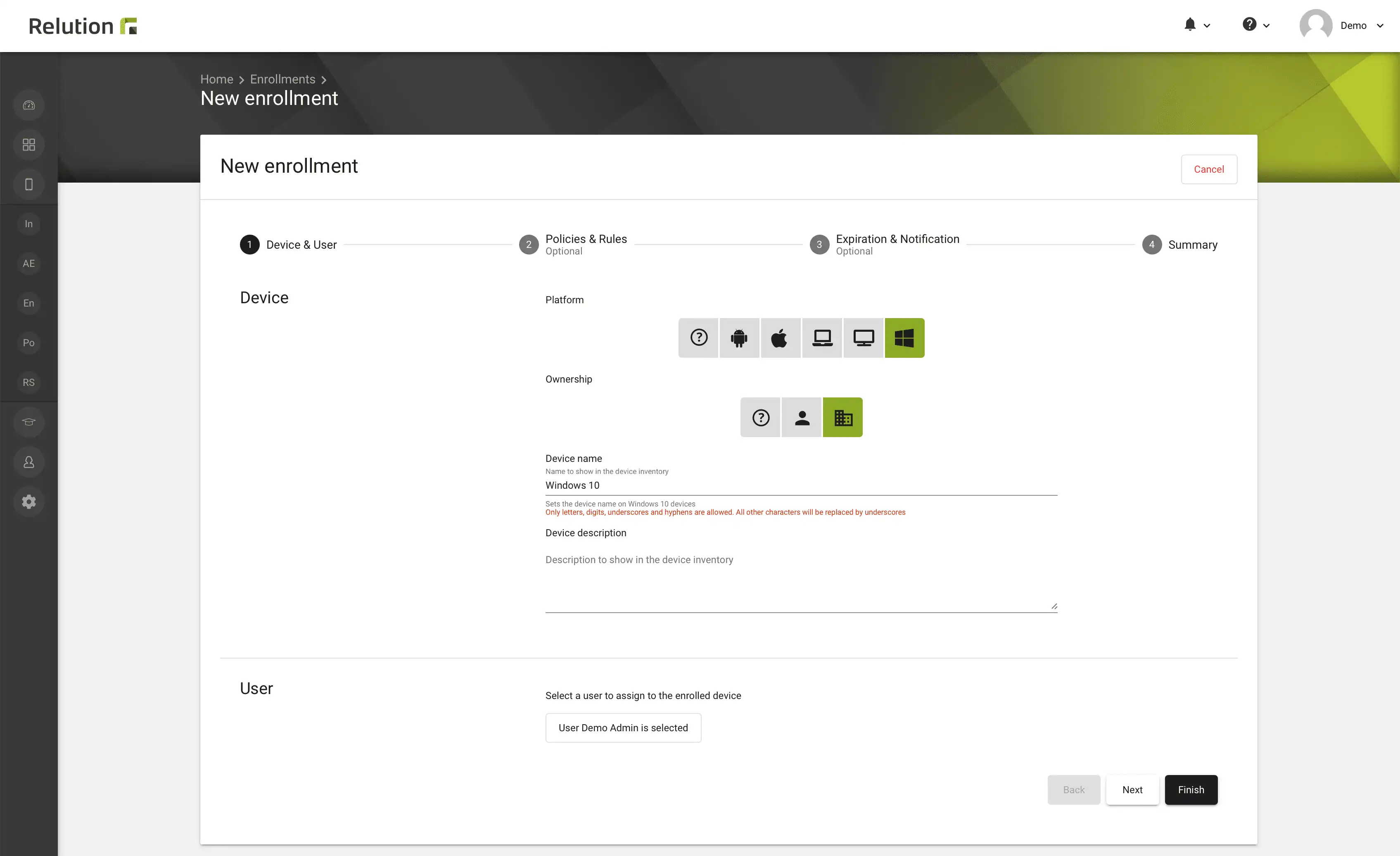 Gestione e configurazione dei dispositivi Windows 10 in Relution con supporto per le edizioni Home, Professional ed Education