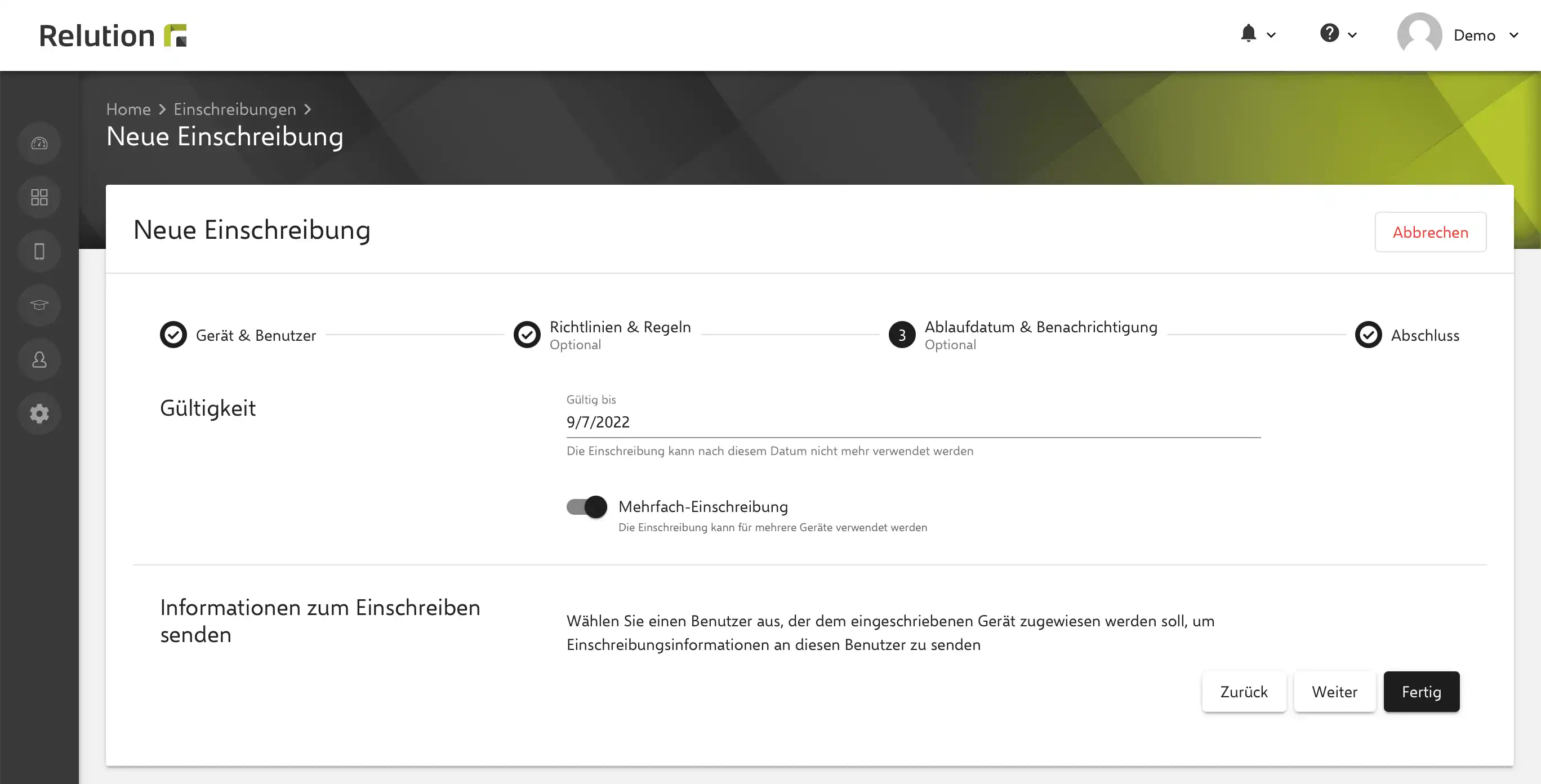 Dialogfenster während der Einrichtung mit der Option, den Bereitstellungspaket-Import zu überspringen und den Vorgang mit „Fertig stellen“ abzuschließen
