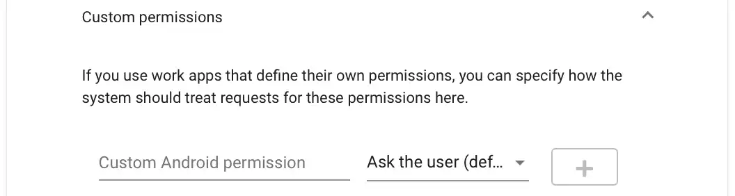 Vista di configurazione in Relution per definire autorizzazioni personalizzate per app con requisiti specifici che richiedono il consenso dell'utente