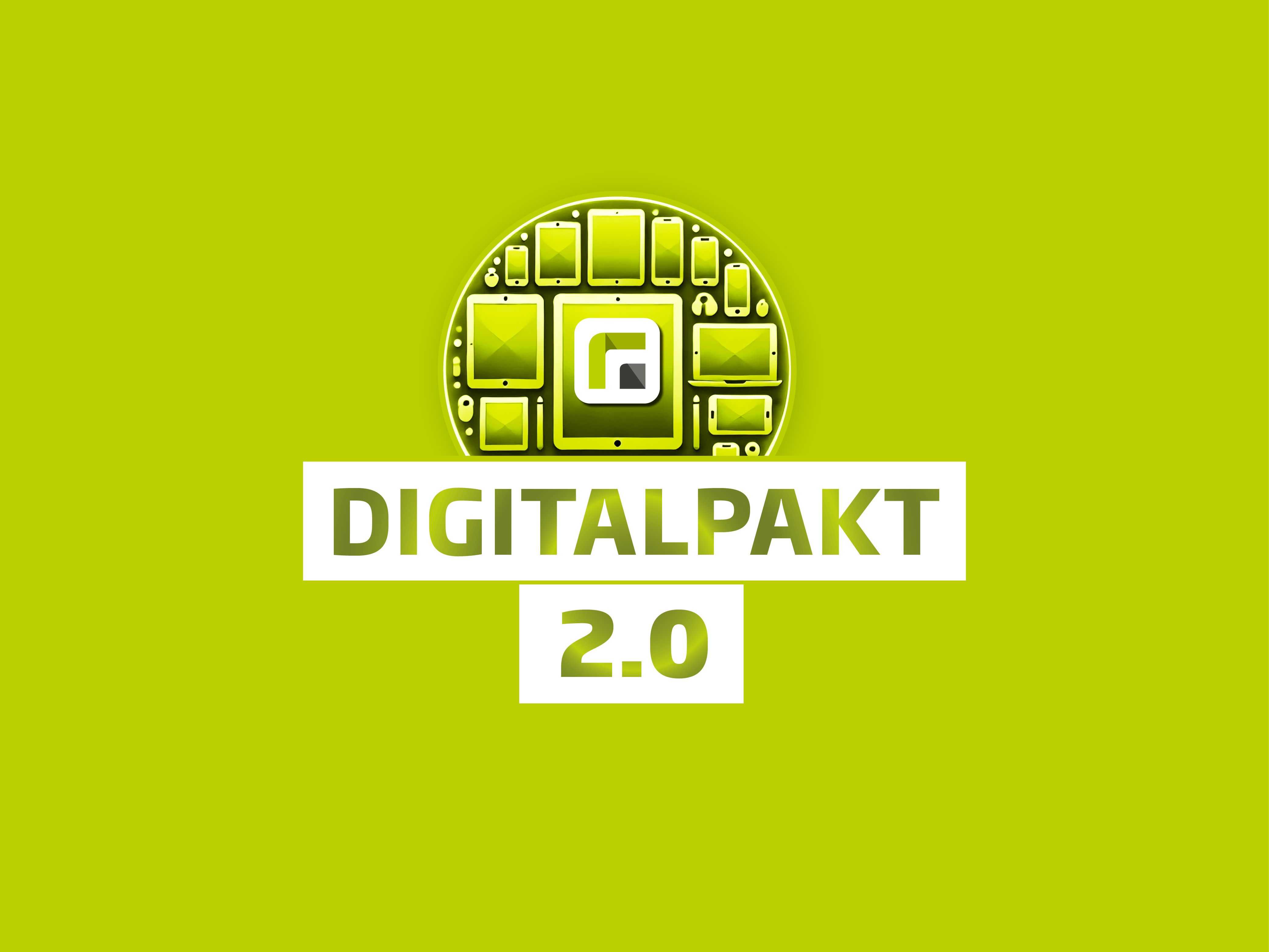 Viele Geräte hinter Relution Logo und Schriftzug "Digitalpakt 2.0"