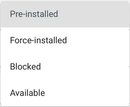 Menu di selezione nell'interfaccia Relution con le opzioni « Preinstallato », « Installazione forzata », « Bloccato » e « Disponibile » per l'installazione delle app sui dispositivi Android Enterprise