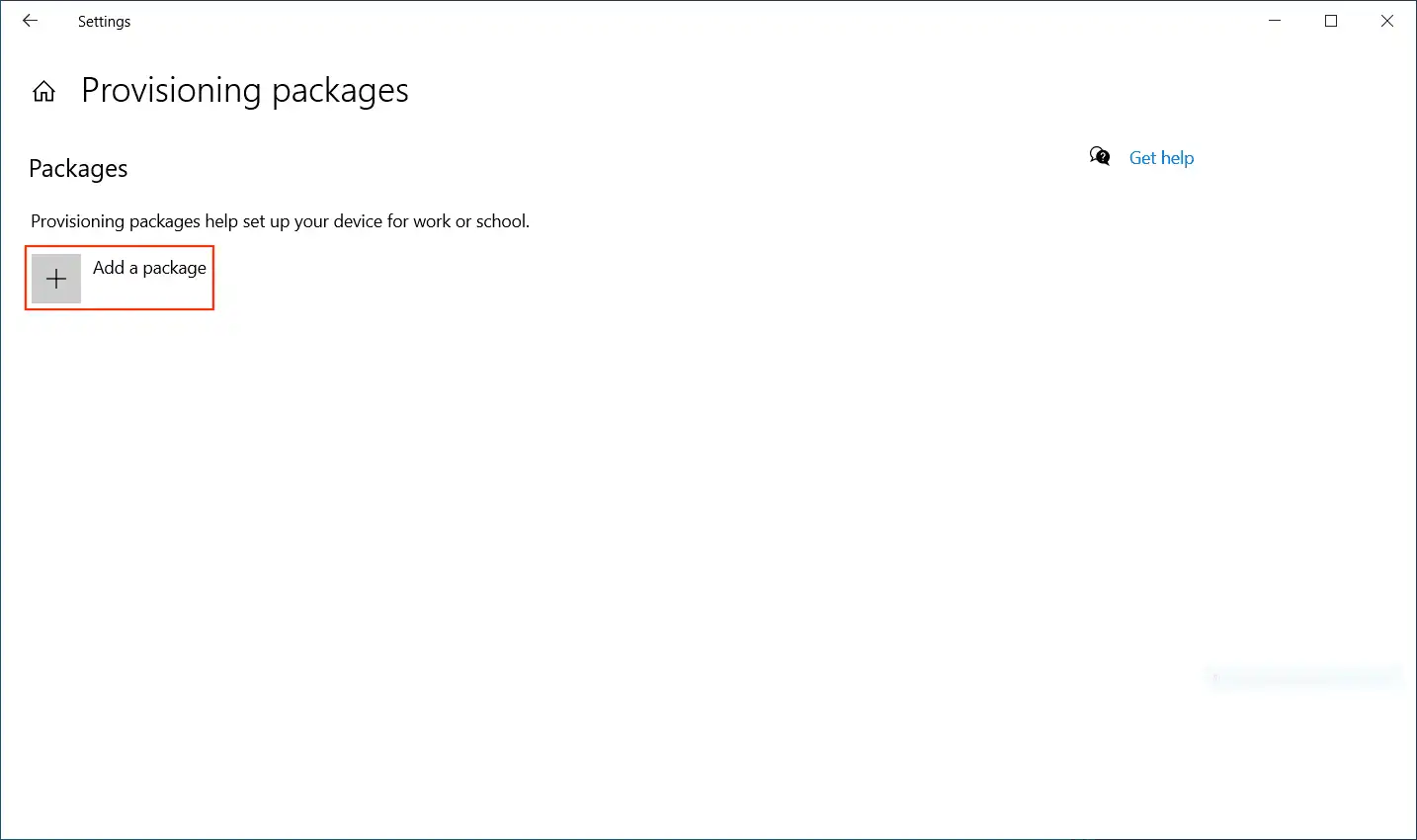 Bildschirmansicht eines Windows 10/11-Geräts in den Einstellungen mit der geöffneten Option „Geschäfts- oder Schulkonto“ und der Funktion „Bereitstellungspaket hinzufügen oder entfernen“