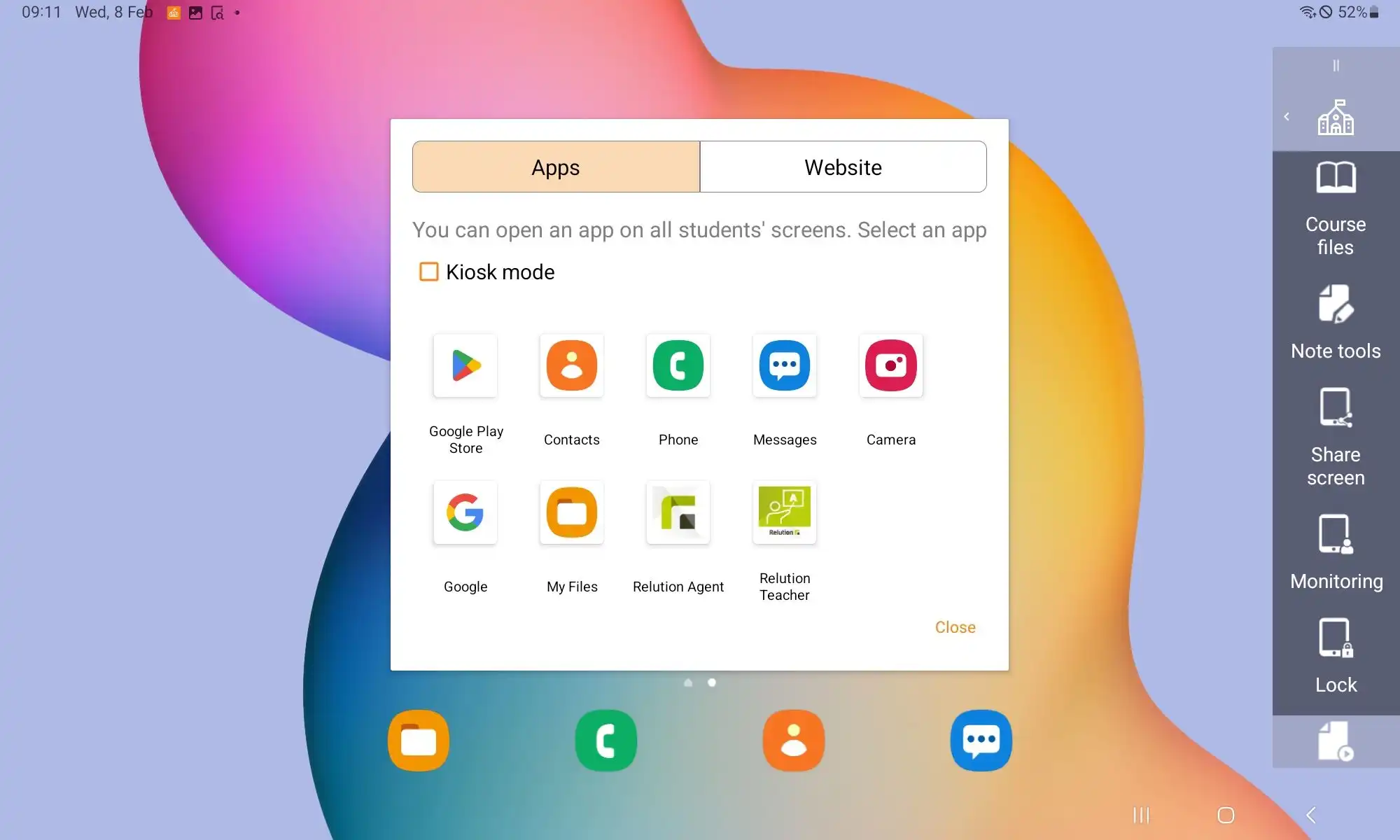 Función « Iniciar aplicación » en la aplicación Relution Teacher para abrir automáticamente aplicaciones y sitios web seleccionados en las tabletas de los estudiantes