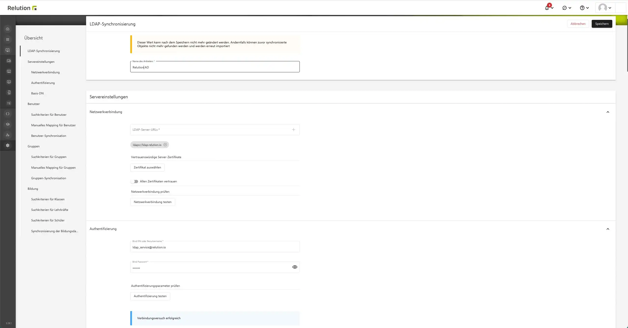 Neue Admin Konsolenfunktion in Relution zur Konfiguration von LDAP-Verzeichnissen mit „LDAP-Synchronisierung“
