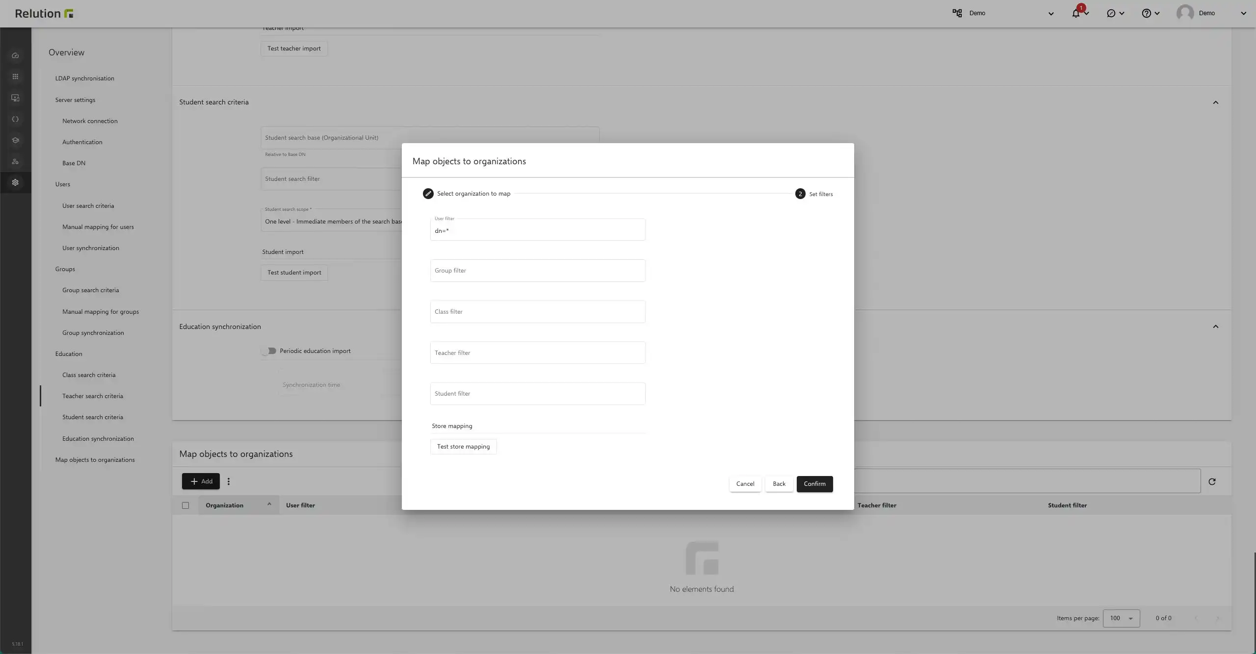 Asignación basada en filtros de objetos de un servidor LDAP global a clientes individuales utilizando la función adicional en el cliente global « Store »