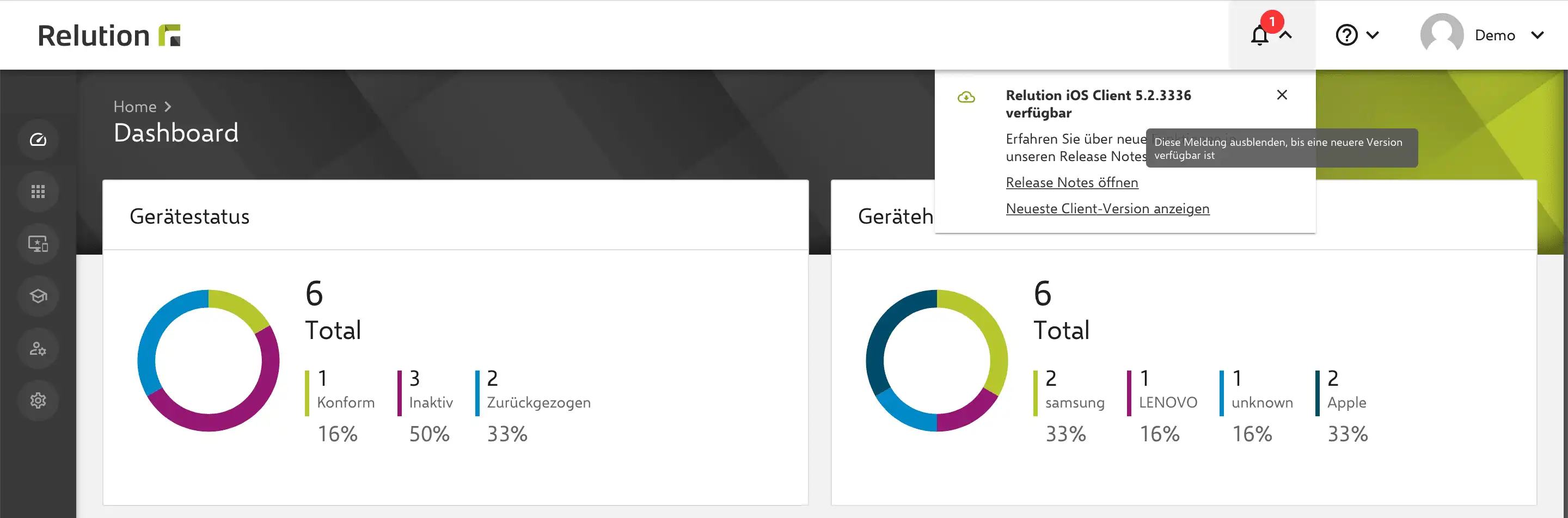 Feature im Notification-Center von Relution zur Ausblendung nicht relevanter Benachrichtigungen für eine bessere Übersichtlichkeit