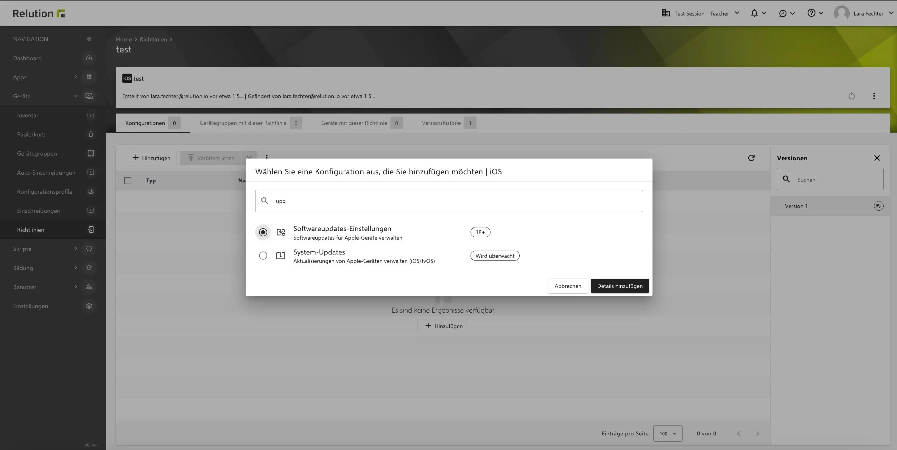 Eine neue Konfiguration für die Softwareupdates-Einstellungen für iOS steht zur Verfügung