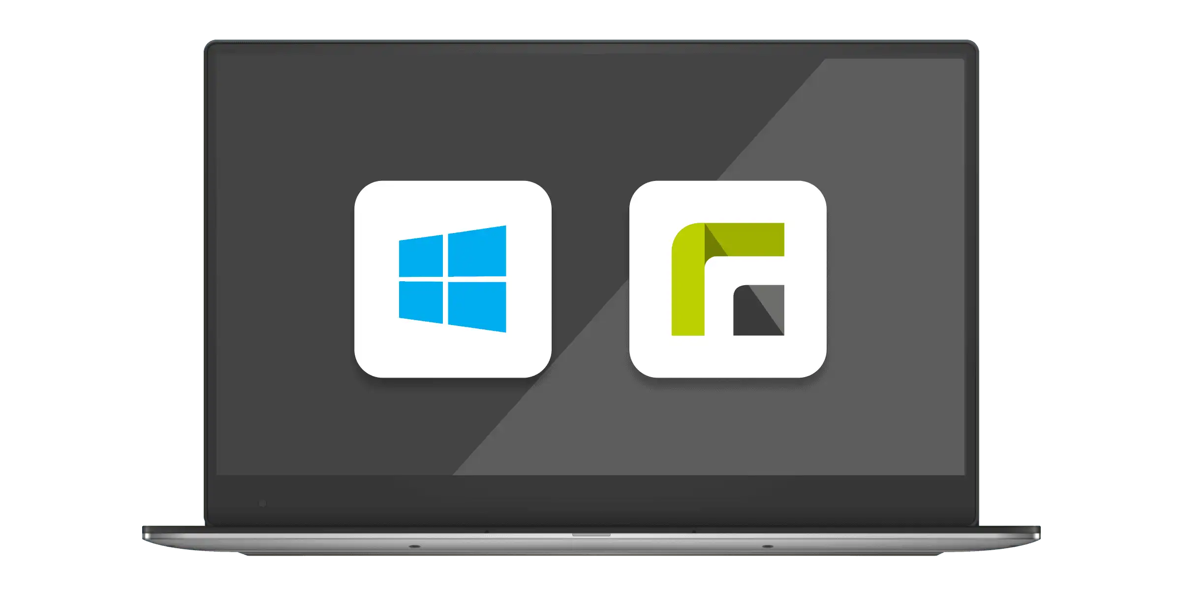 Windows und Relution Logo auf einem Windows-Rechner - Verwaltung von Windows in Relution wird dargestellt