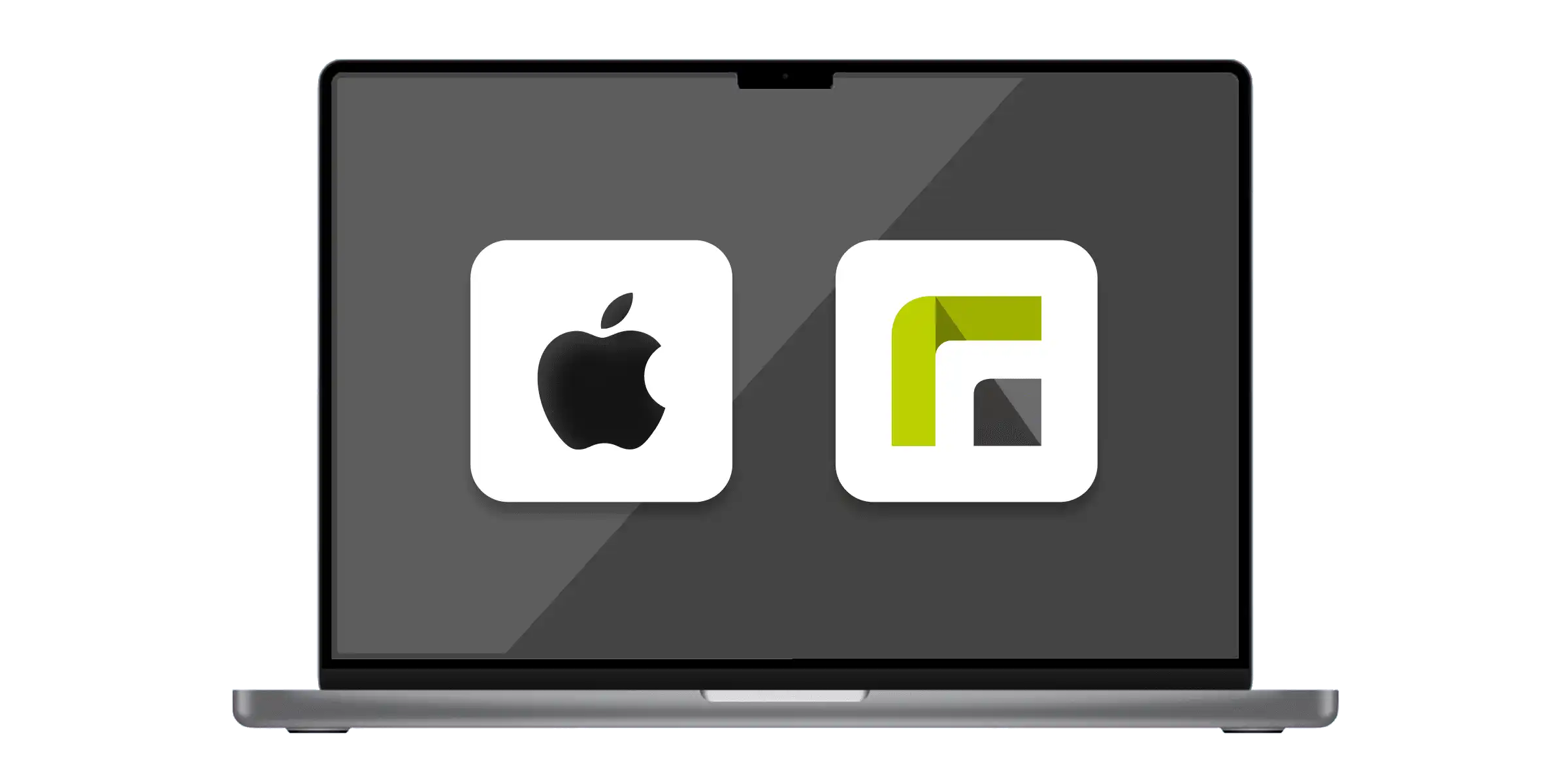 Apple und Relution Logo auf einem macBook - Verwaltung von Apple in Relution wird dargestellt