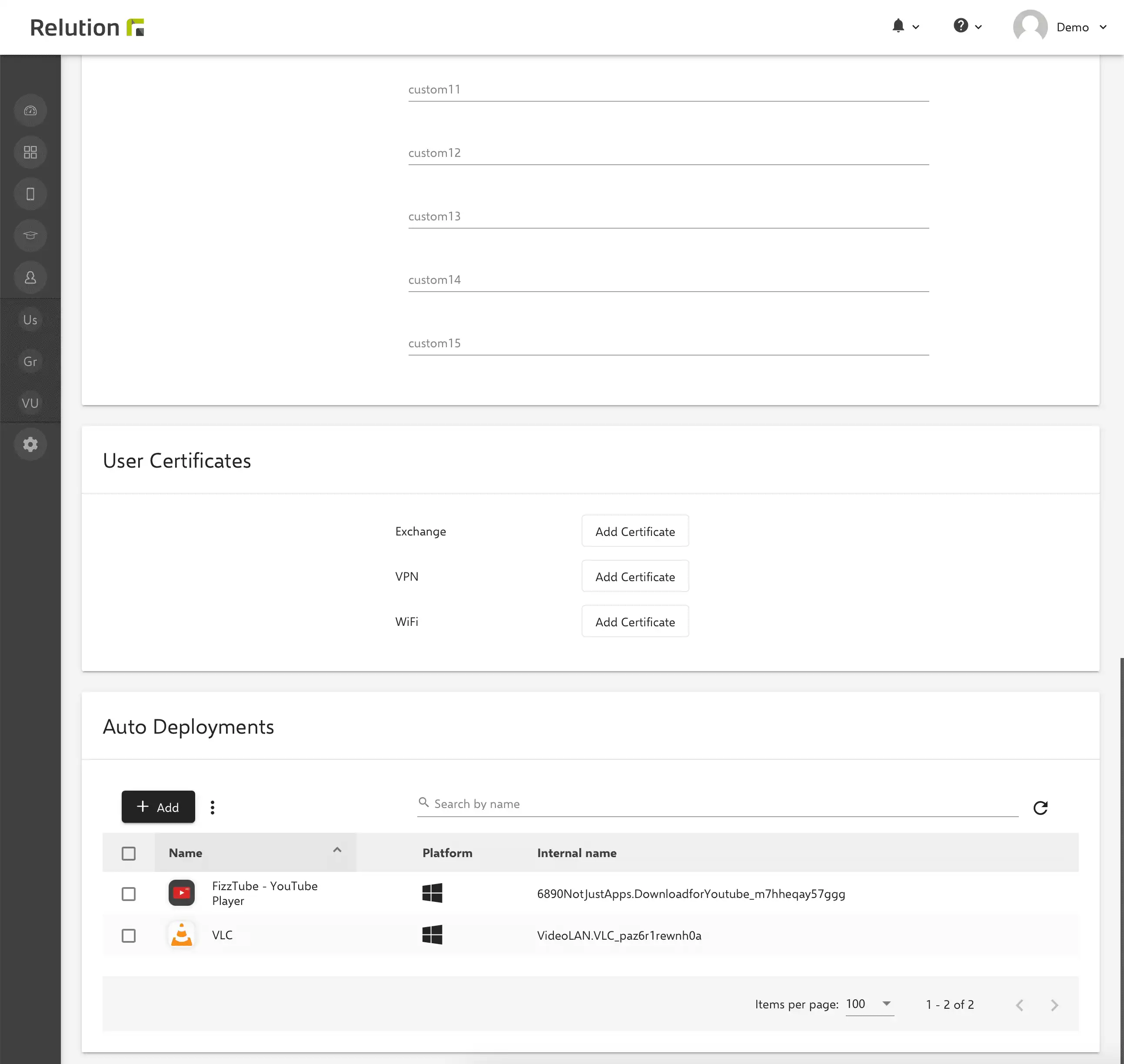 Configuration view in Relution for assigning Windows apps to users or user groups with automatic installation on assigned Windows 10/11 devices