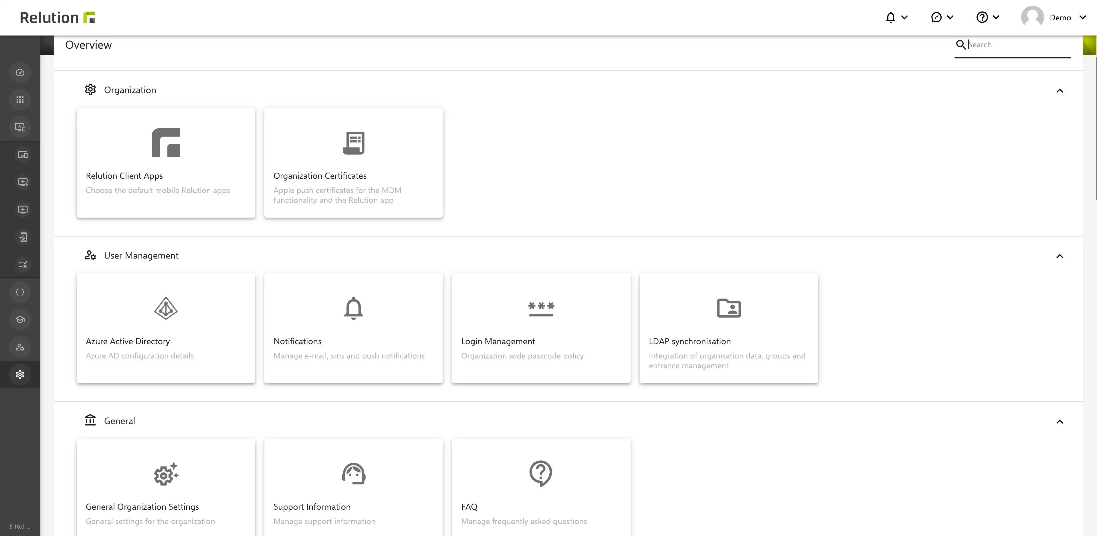 Updated user interface in the Relution portal with redesigned search function and larger icons for improved navigation