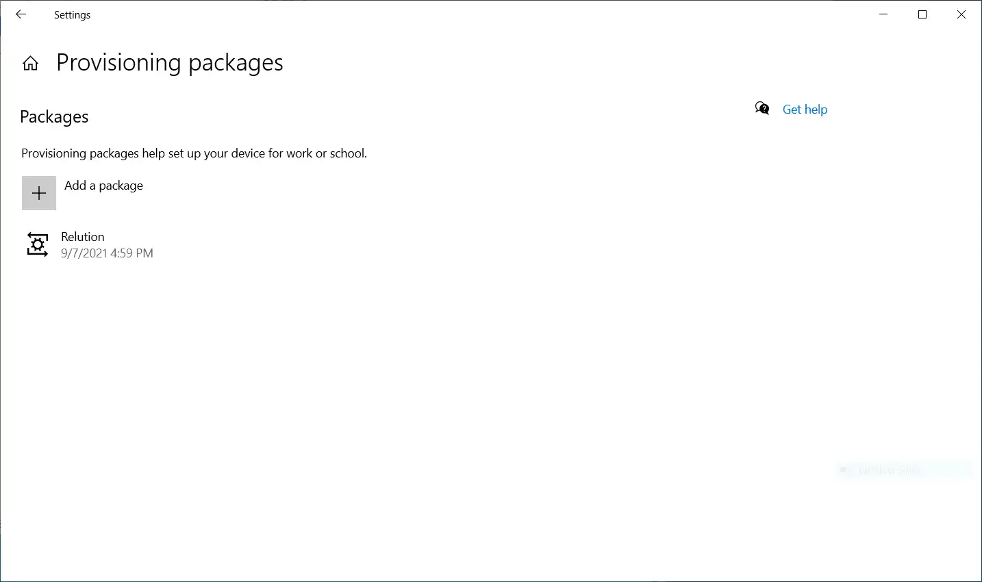 Interfaccia Windows con l’opzione « Aggiungi pacchetto » per applicare un pacchetto di provisioning su un dispositivo Windows 10/11