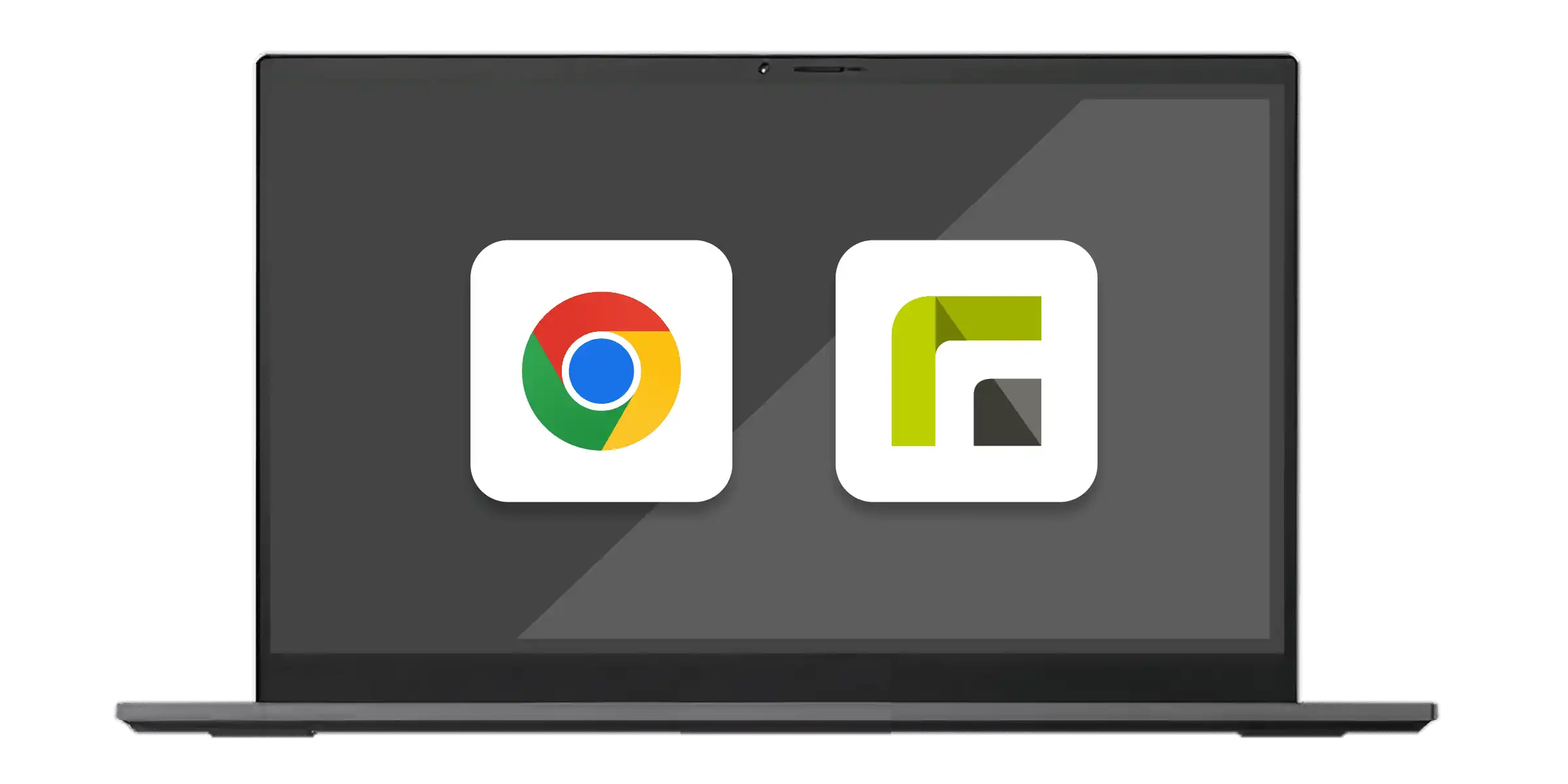 ChromeOS und Relution Logo auf einem Chromebook - Verwaltung von ChromeOS in Relution wird dargestellt