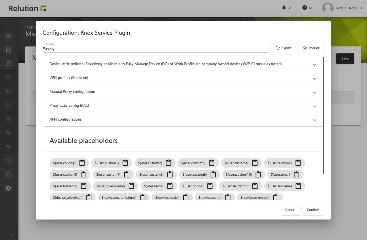 Overview of the feature for exporting and importing Managed App Configurations in Relution 5.2 for convenient management and cross-organization distribution