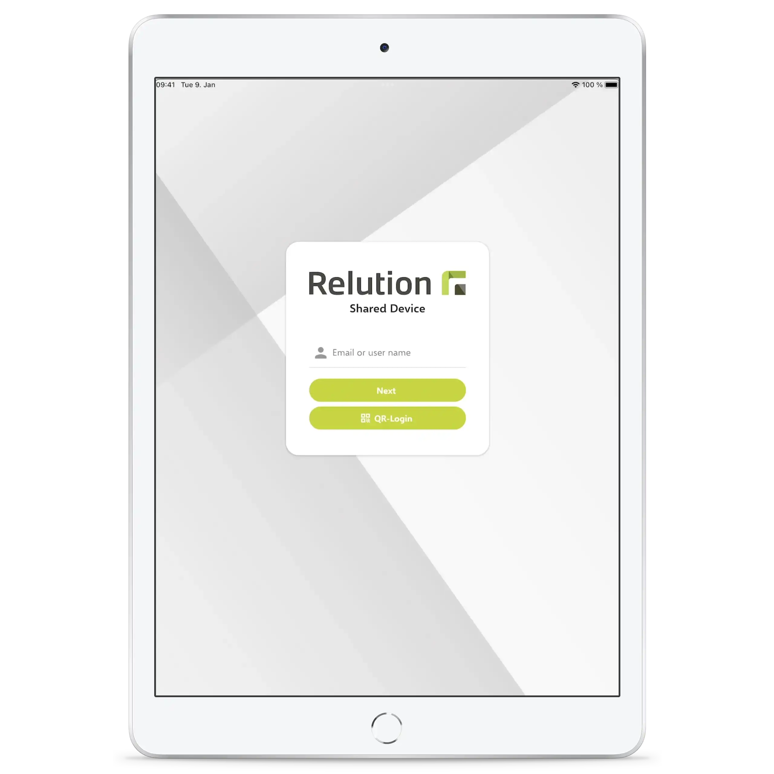 New "QR-Login" button in the login screen of the Relution Agent after the release of the policy configuration