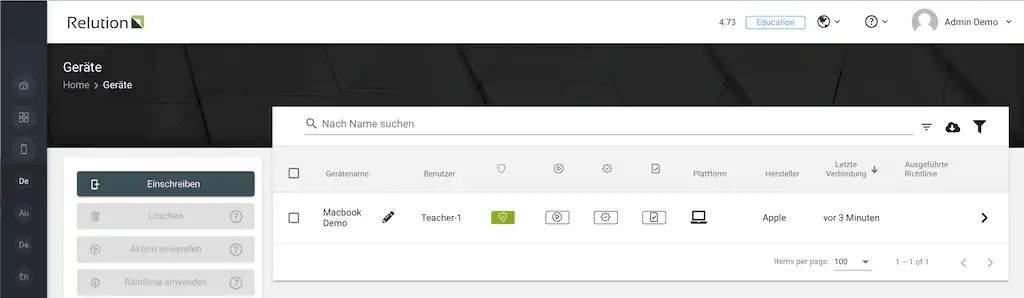 Menüansicht in Relution mit den Optionen für die manuelle Einschreibung oder die automatische Geräteeinschreibung von macOS-Geräten über das Device Enrollment Program (DEP)