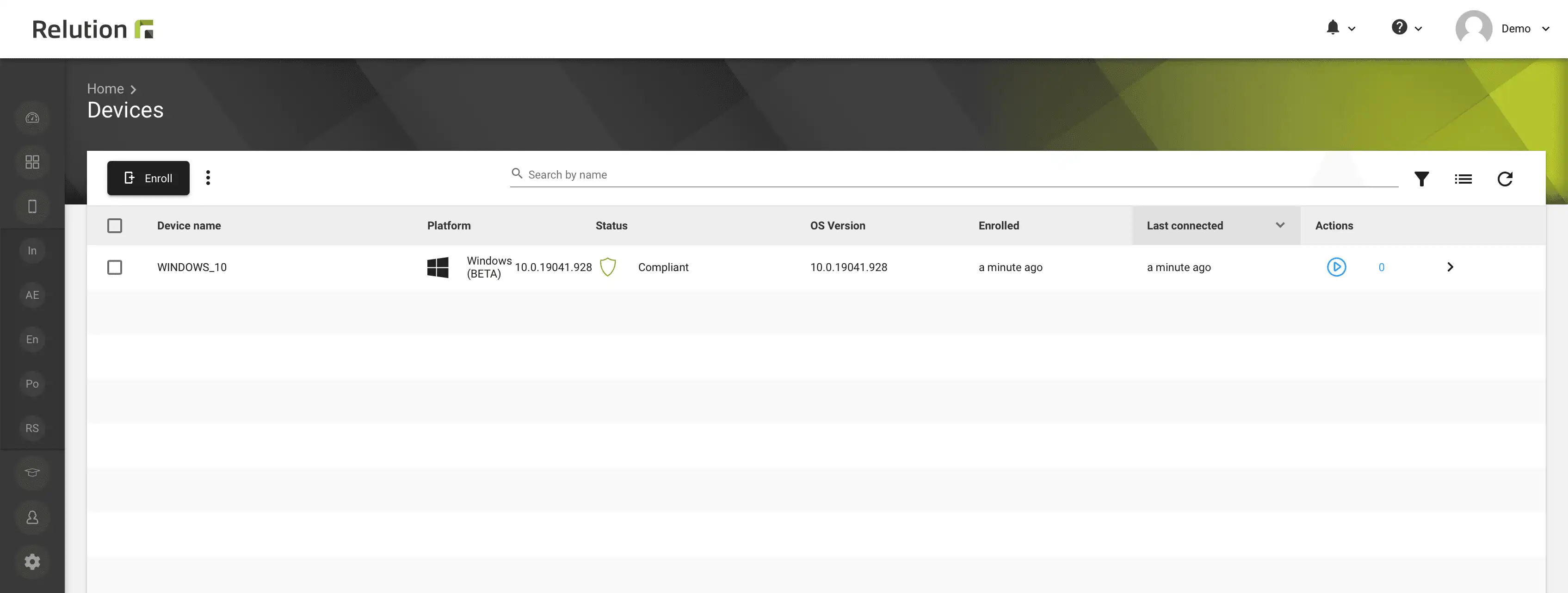 Relution envanter listesinde kayıtlı Windows 10/11 cihazının görüntülenmesi