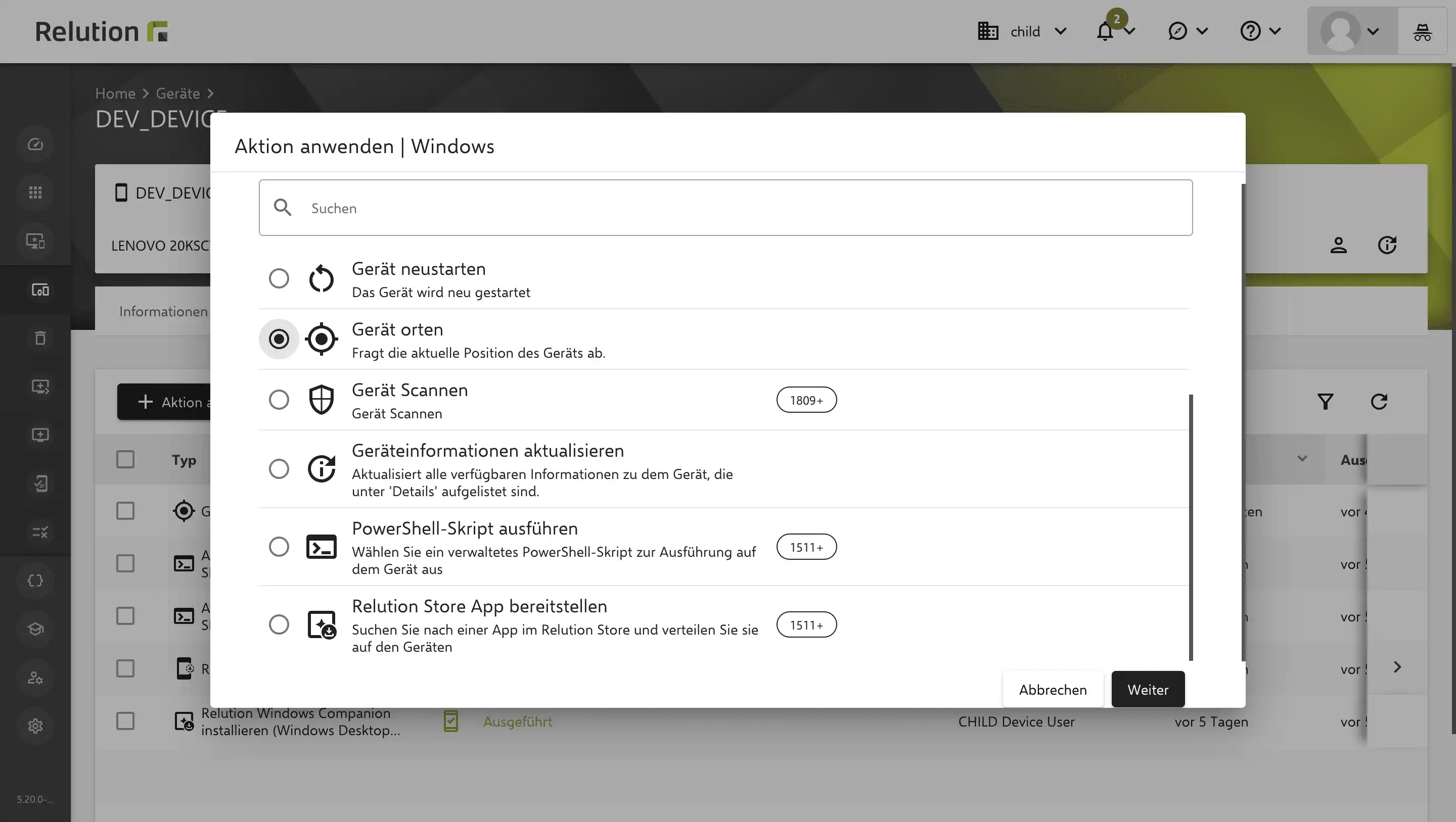 Darstellung der Relution Funktion „Geräte orten“, die eine schnelle und exakte Lokalisierung verlorener Geräte ermöglicht