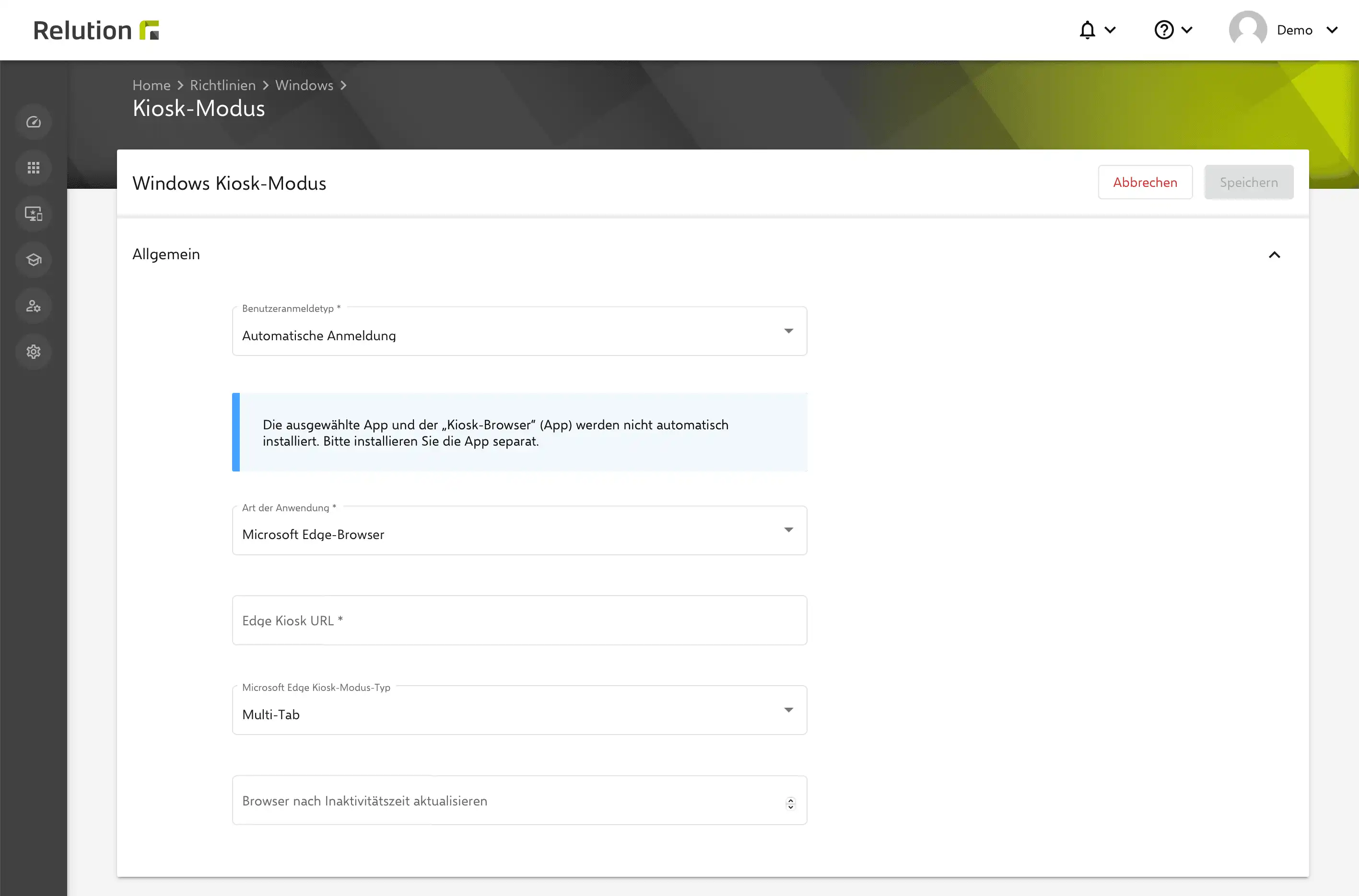 Konfiguration des Windows Kiosk-Modus in Relution mit Auto-Login oder lokaler Benutzeranmeldung