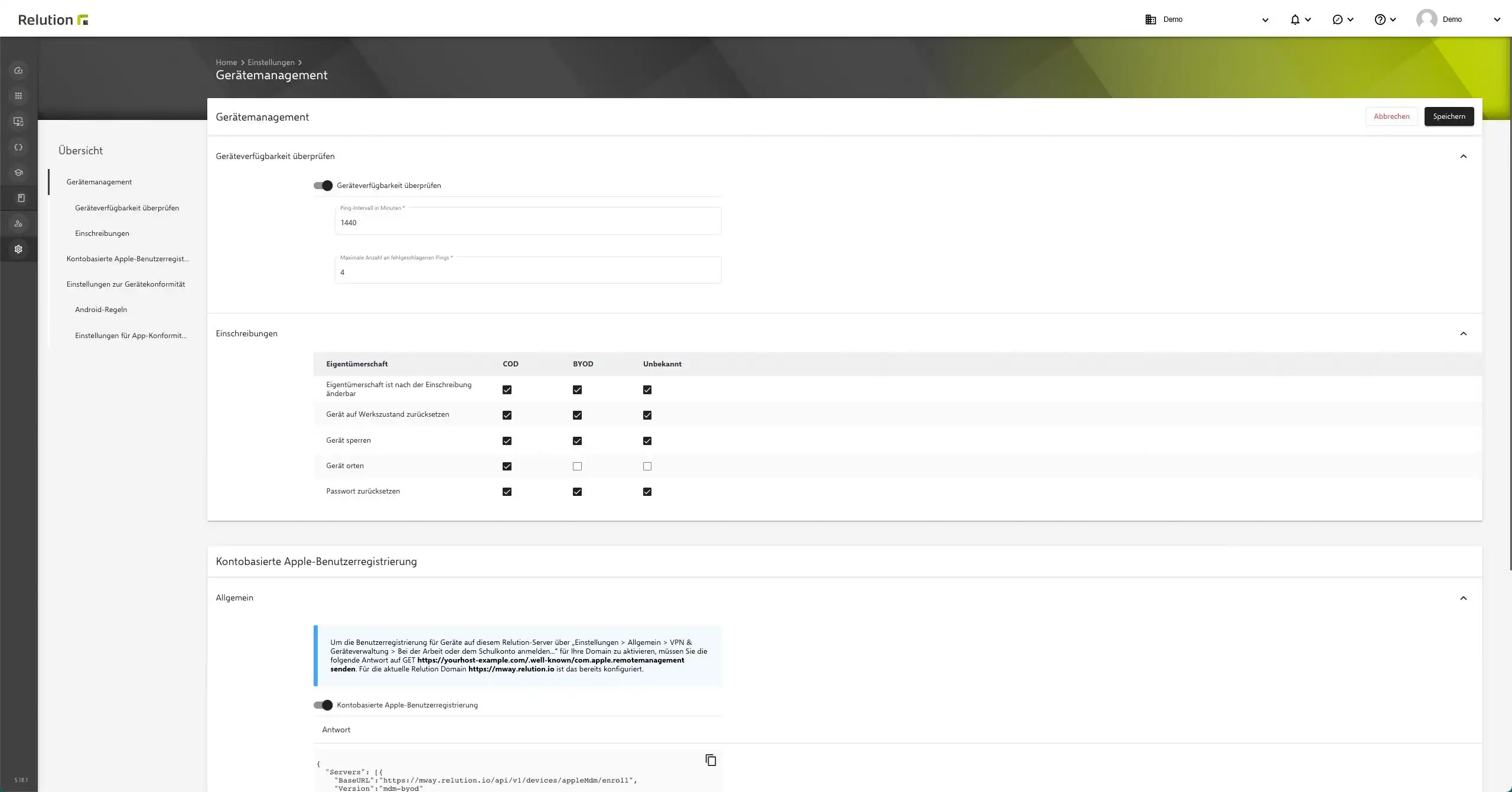 Option in der Relution Companion App für Android Enterprise zur Deaktivierung der Lokalisierungsfunktion in den Einstellungen