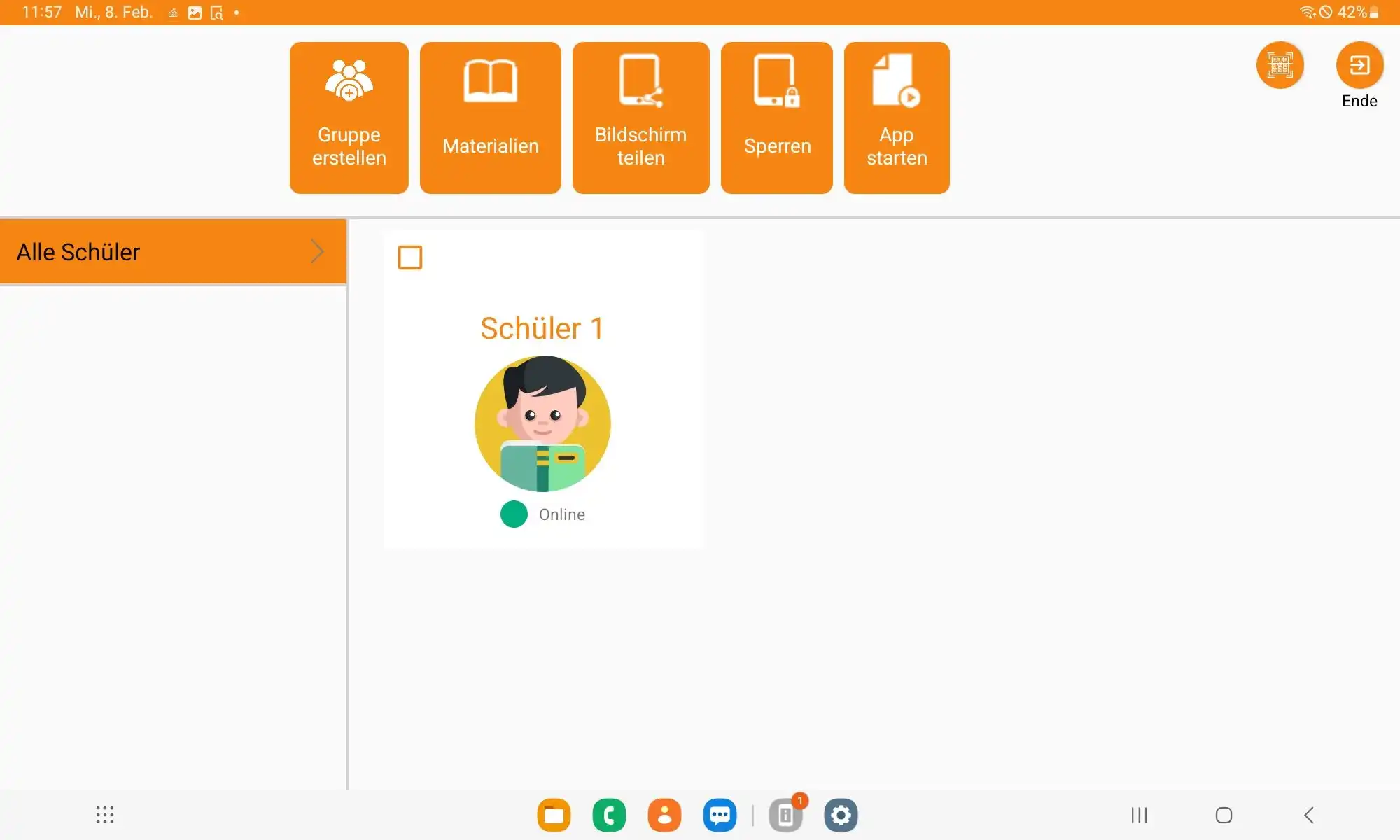 Übersicht „Überwachung“ in der Samsung Classroom Management App mit Statusanzeige der Schülergeräte und Möglichkeit zur Bildschirmansicht einzelner Geräte