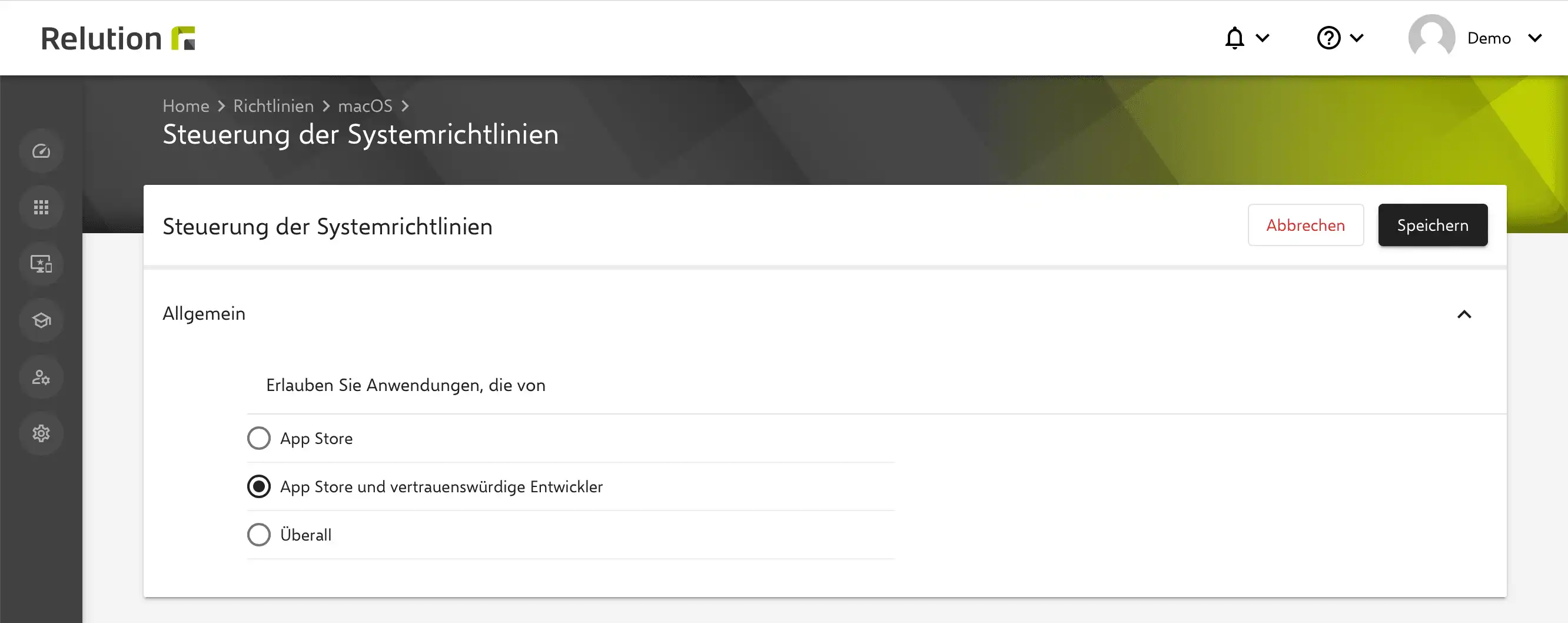 Steuerung der macOS-Gatekeeper-Einstellungen in Relution zur Einschränkung von App-Download-Quellen