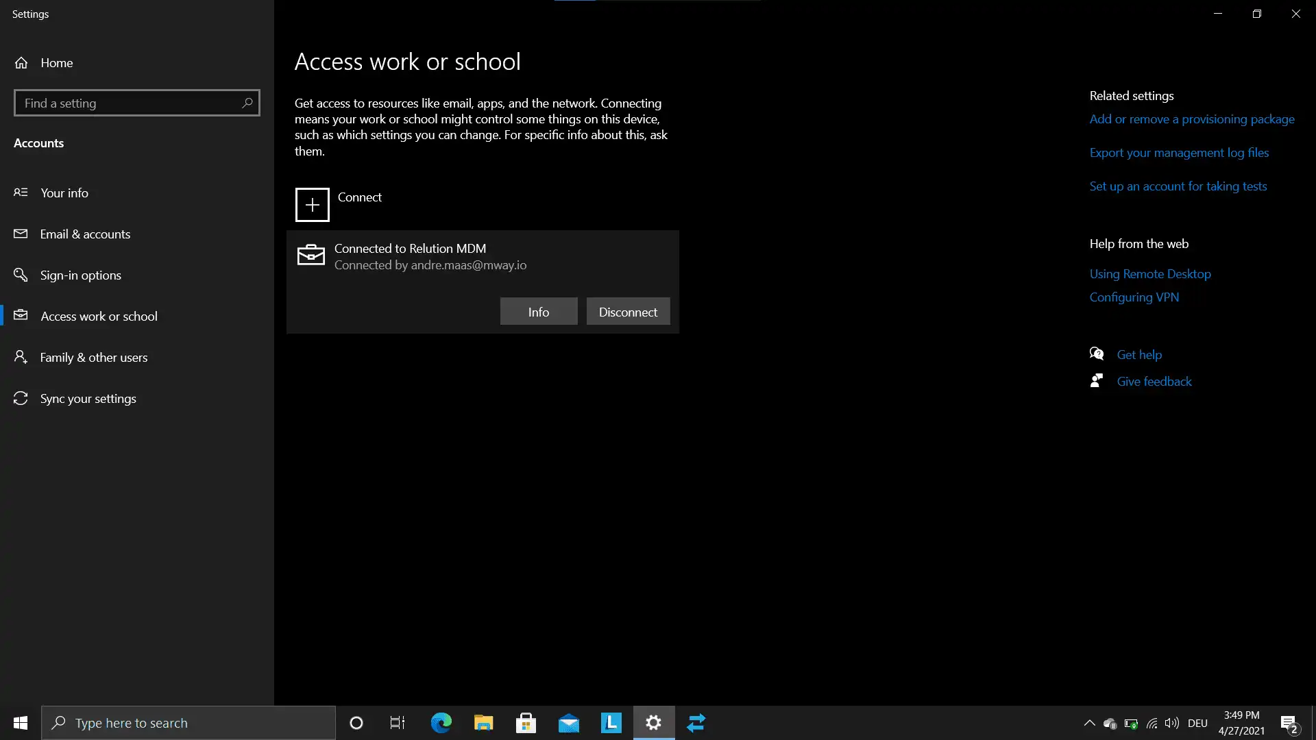 Registrazione di un dispositivo utilizzando l'indirizzo email dell'utente, l'URL del server MDM e il codice di registrazione senza necessità di un Microsoft I