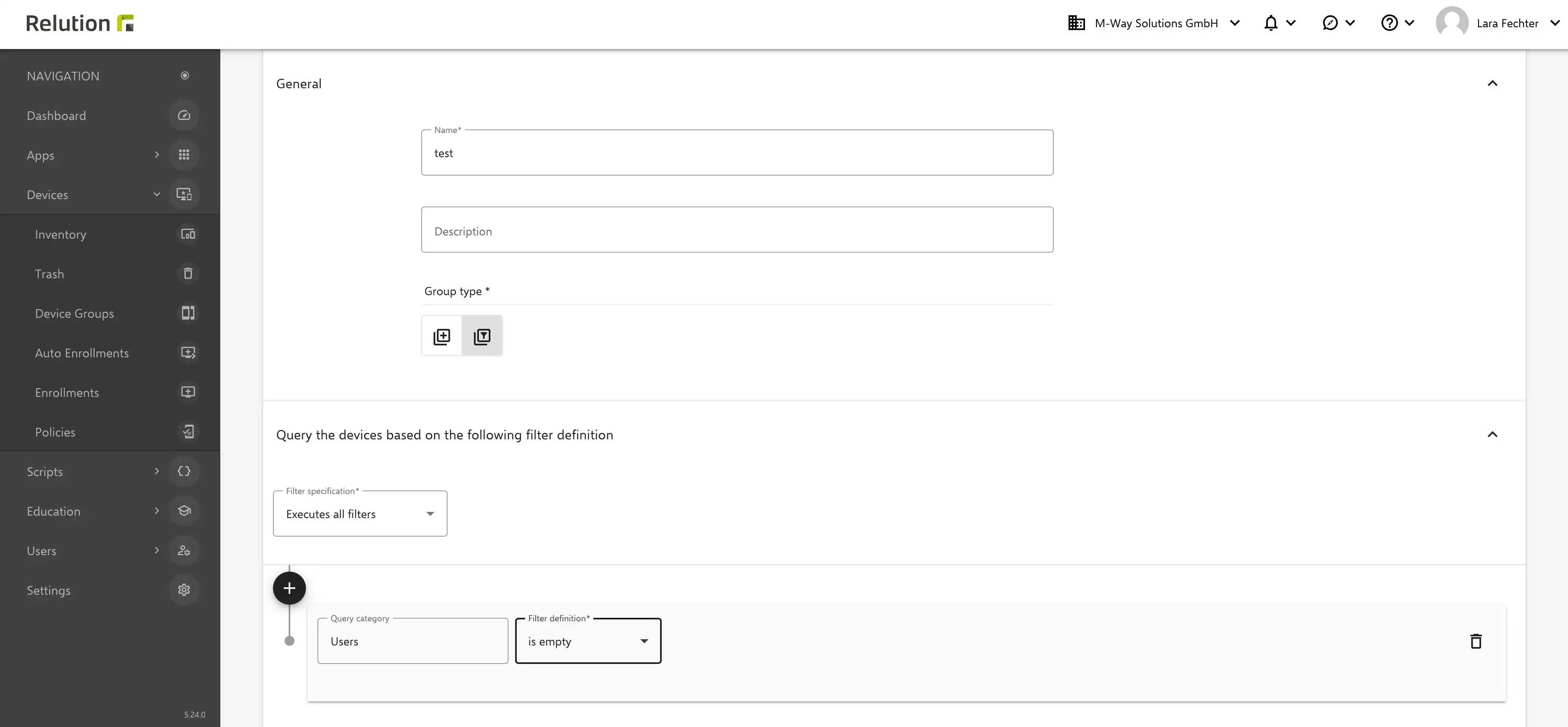 Filter settings in Relution extended to search for devices without a defined value or with any value for specific properties
