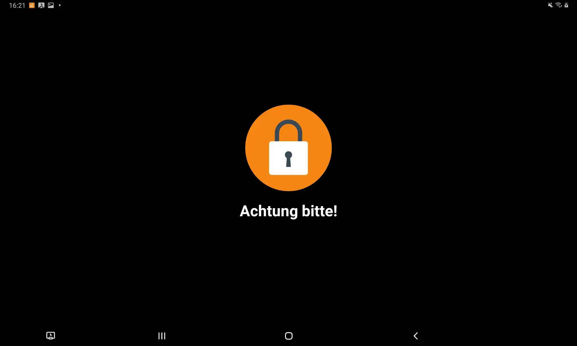 Funktion „Bildschirm sperren“ in der Samsung Classroom Management App mit deutlich sichtbarem Hinweis „Achtung Bitte“ und einem Symbol eines geschlossenen Schlosses