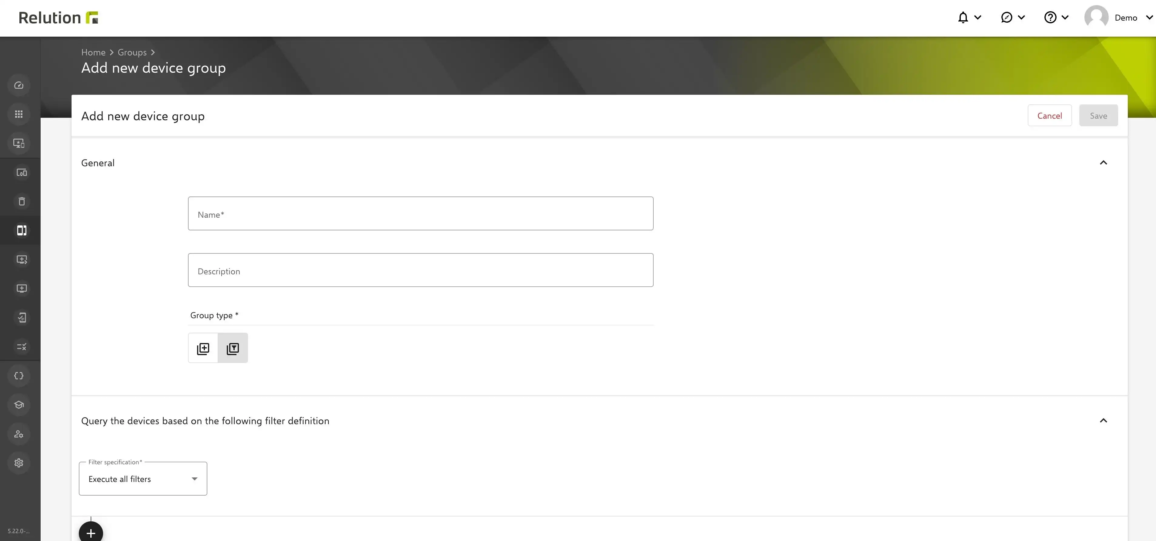 Overview of Relution device groups enabling administrators to organize mobile devices into structured static or dynamic groups for easier policy application